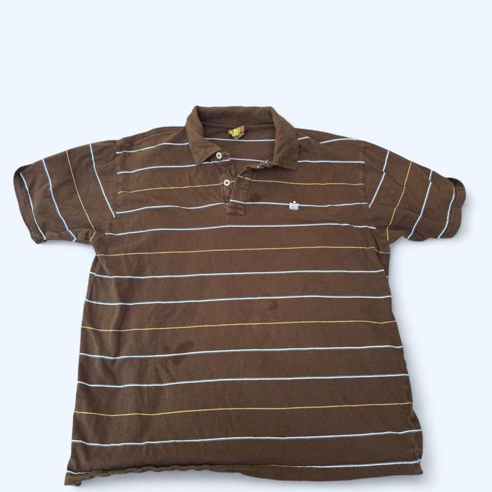 Vintage Brown Striped Polo Shirt • Y2K Skater Preppy Tee